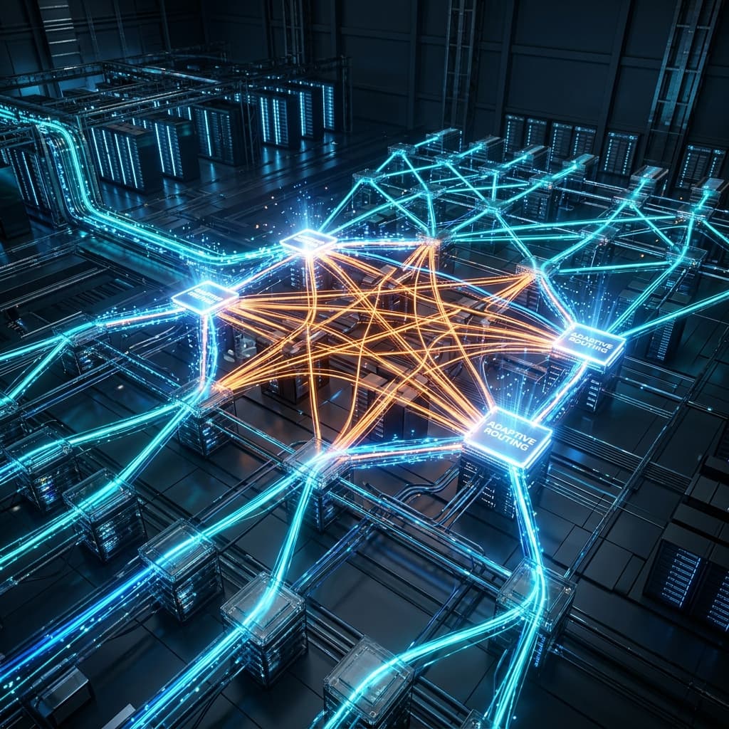 Adaptive Routing Path Optimization Graph Visualization showing packet spraying across multi-stage Clos network